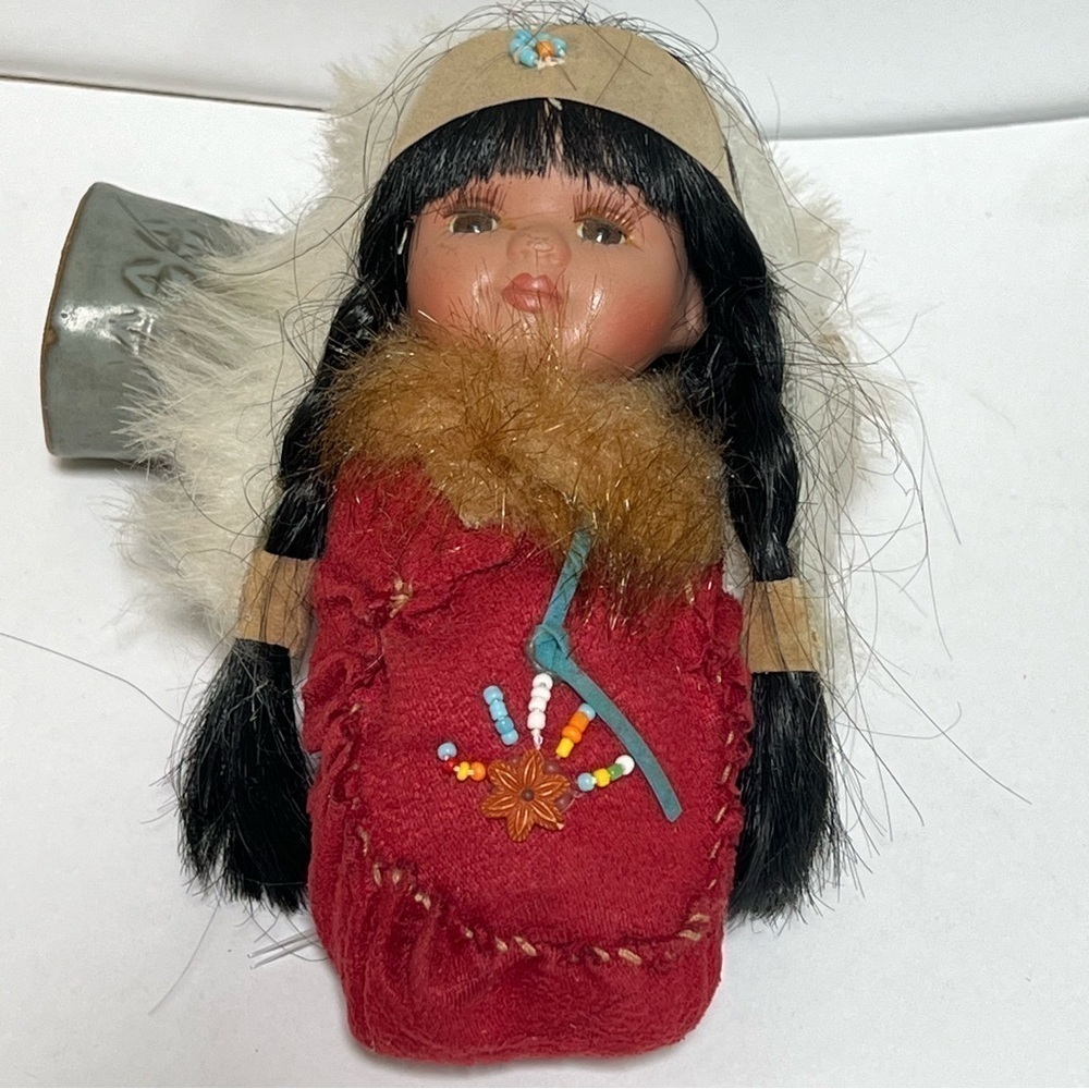 Native American Inspired Porcelain 6’inches Wrap  Papoose Red Moccasin